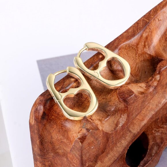 925 Sterling Silver Heart Rectangle Hoop Earring Women Geometric Hypoallergenic - Picture 5 of 6